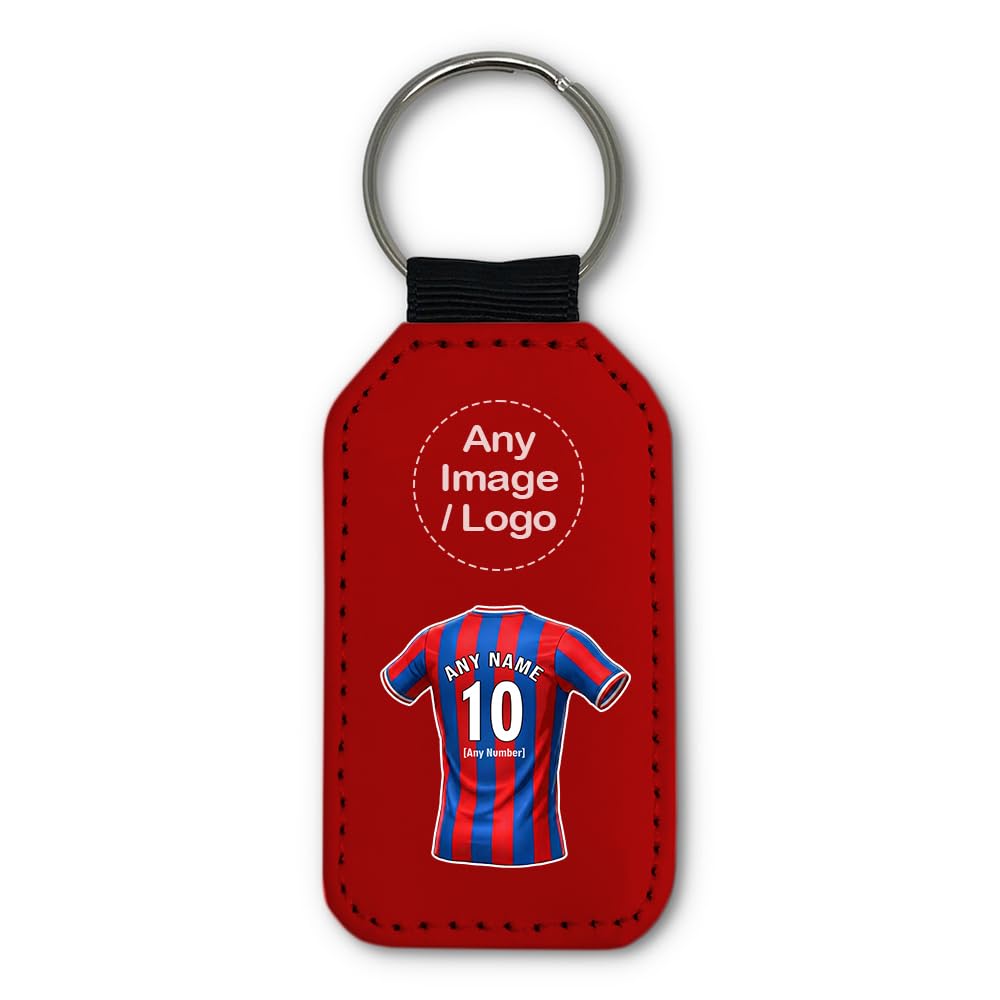 UNIGIFT Personalised Gift - South London Football Fan Red Rectangle Keyring (Red and Blue Stripes Jersey Design) Custom Name Keychain - Croydon SE25 Club