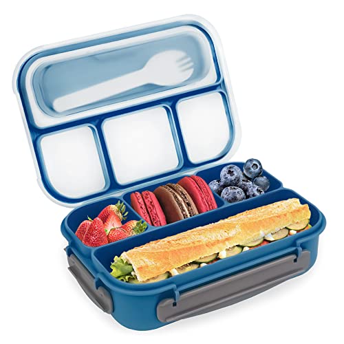 Bugucat Bento Box 1300ML, Lunchbox Brotdose mit 4 Fächern, Brotzeitbox für Kinder Erwachsene Nachhaltig Jausenbox mit Löffel Vesperdose Brotbüchse zum Schule Arbeit Picknick Mikrowellenfest BPA-frei