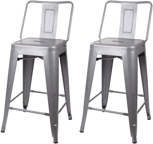 Miniatura 72 de GIA Taburete de metal con respaldo medio de 24 pulgadas de altura de mostrador con asiento de madera oscura, 1 paquete, color negro Negro -,Blanco