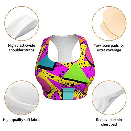 Piokngy Vintage 80S Memphis Seamless Comfortable Sports Bras For Women Longline Padded Bra Yoga Crop Tank Tops Fitness Workout Running Top Small #TOP4