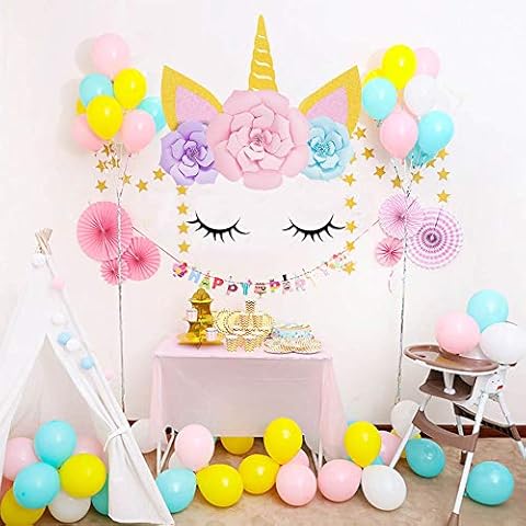SaYaLa Unicorn Party Decorations - DIY Unicorn Horns & Eyes with Flowers Baby Kid's Decor - Unicorn Decorations Backdrop for Girls Birthday Party Baby shower (A) Cover