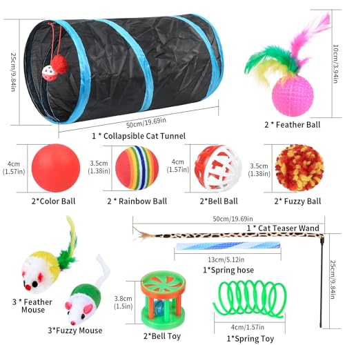 Gaomoeny 22 Stück Katzenspielzeug Set, Katzentunnel Interaktives Katzen Zubehör, Katzen Angel Spielzeug Katze Federspielzeug, Spielzeugmäuse, Katzenbälle, Cat Toys, Kitten Spielzeugs
