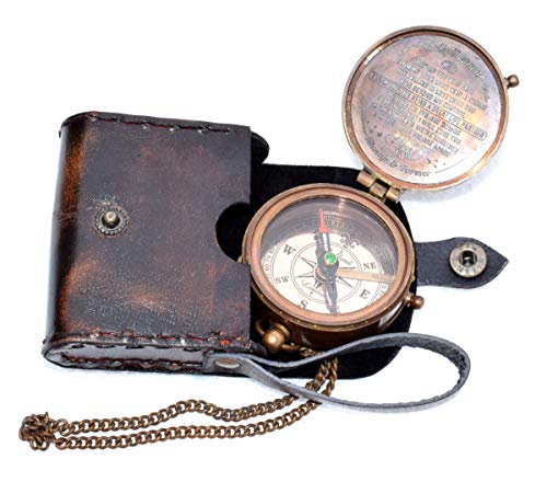 Brújula magnética vintage con estuche de cuero o madera miniatura 5