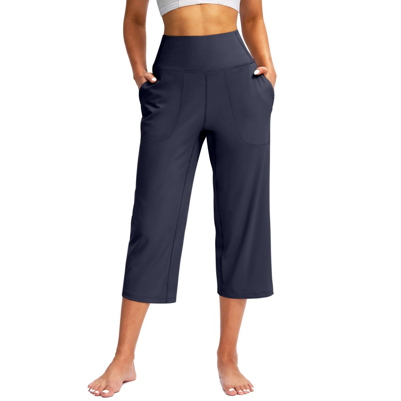 Capri Pants for Women Summer Wide Leg Capri Pants with Pockets Tummy Control Yoga Capris Plus Size Cropped Pants