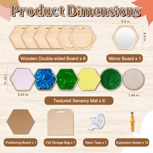 Image of 13-Piece Wooden Sensory Wall Panel Set with Double-Sided Activities,Hexagon | Double-Sided Tactile Boards with Interchangeable Texture Pads,Fine Motor & Finger Tracing Paths