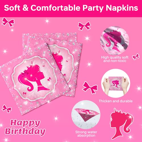 Visgo SRPDZSP_SR-03 122 Pcs Girl Princess Birthday Party Supplies,Pink Princess Theme Birthday Party Decorations Serves 24, Include Pink Princess Birthday Banner Princess Party Plates And Napkins Tableware Set thumb #2