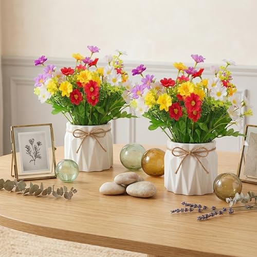 Image of Dekorly Artificial Lavender Plant in White Pot, 18cm - Realistic Faux Flower Arrangement for Home & Office Decor (Set of 1) (2, Daisy Fern)