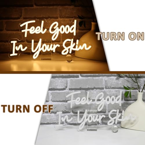 Image of Feel Good In Your Skin Neon Sign for Wall Decor, 16.54 inch x 8.27 inch Led Signs for Beauty Salon, USB Dimmable Letters Neon Lights for Business Skincare Studio Shop Facial Spa Bar Home Wall Art
