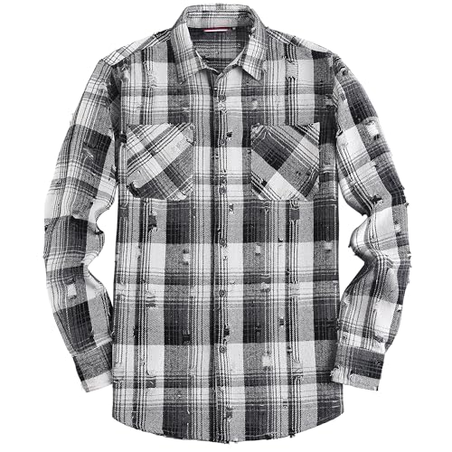 Image of WARHORSEE Flannel Shirt for Men Long Sleeve Button Down Plaid Shirts | Soft Cotton Blend for Multi-season Wear, Lightweight yet Warm, Dual buttoned storage pockets, Machine Washable Easy Care