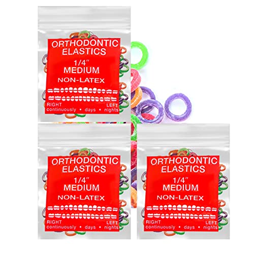 Élastiques orthopédiques fluo de 6,4 mm lot de 3 paquets de 300 orthodontie moyenne 127g