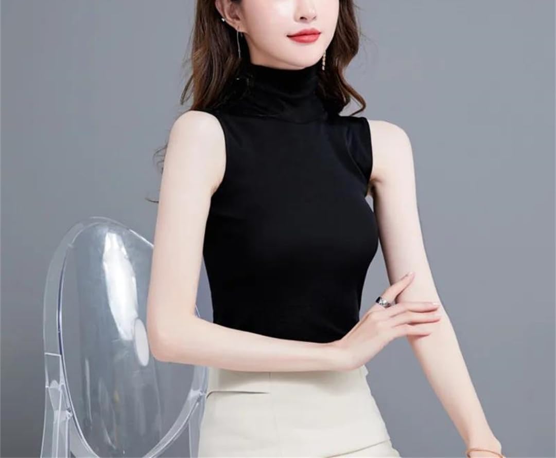 Canotta da donna a collo alto slim basic top estivo canotta aderente