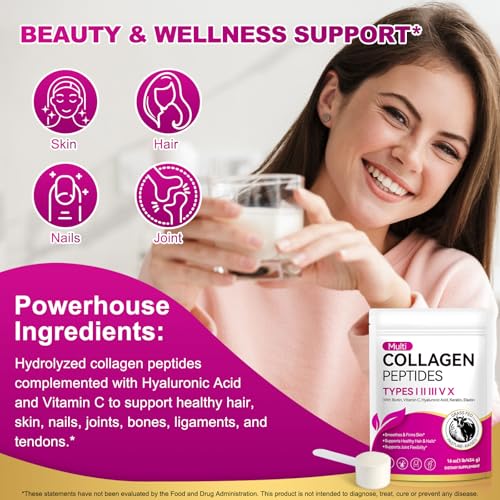 Multi Collagen Peptides Powder | Types I, II, III, V, X | 16 Oz (41 Servings) Hydrolyzed Collagen Peptides | Supports Healthy Skin, Joints, Hair, and Nails | Unflavored & Dissolves Easily - Image 4
