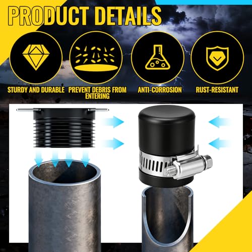 Image of 6 Pack 1-1 /2 Inch Flexible PVC Pipe Cap with Stainless Steel Clamps - Black Durable End Caps for Drainage, Wastewater & Vent Pipes, Above /below Ground Use