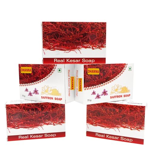 Image of Hand Made Real Kesar Bath soap for Unisex, Best for All types of skin, Saffron soap for fairness and skin whitening combo offer (buy 4 get 1 free)) 75g