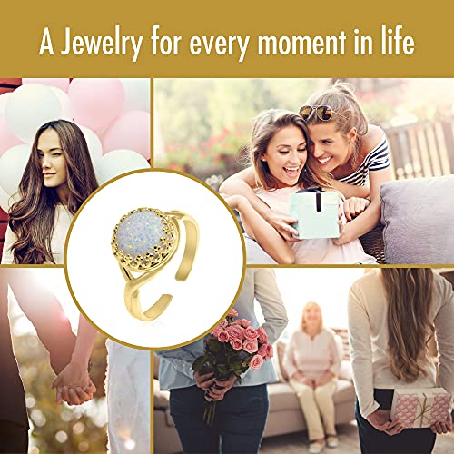 14K Gold Plated Over 925 Sterling Silver White Opal Ring - Vintage Style October Libra Birthstone White Gemstone Sizable Ring - Classic Handmade Jewelry Gift For Her - Adjustable Dainty Promise Ring #TOP5