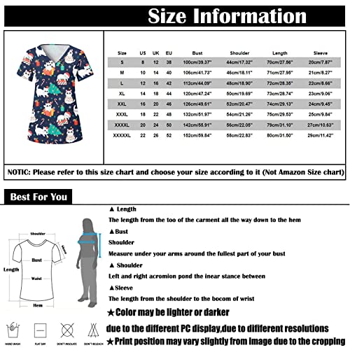 Swrowesi Christmas Scrub Tops For Women Short Sleeve Casual Cute Print Working Uniform Blouse Scrub Shirt #TOP3