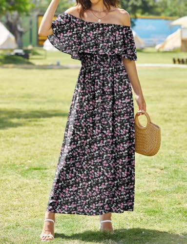Image of Bluetime Womens Maxi Dress Off Shoulder Floral Print Boho Beach Long Summer Dresses