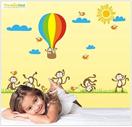 The Real Peel Premium Removable Wall Stickers for Kids Rooms, Nursery, Baby, Boys & Girls Bedroom - Peel & Stick, Large Removable Vinyl Wall Decal Stickers (Air Balloon & Monkeys)