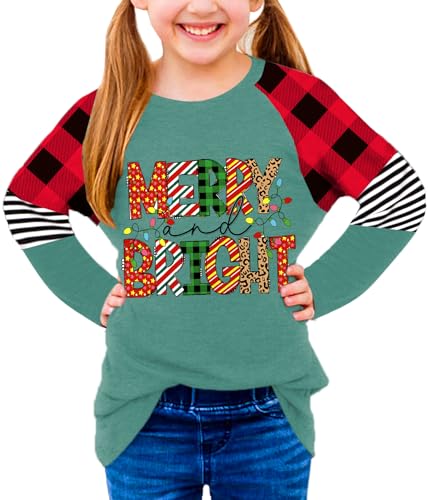 Image of BesserBay Girls Christmas Raglan Shirt Casual Leopard Stripe Patchwork Tunic Top 4-14 Years