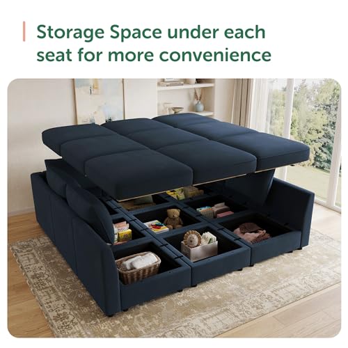 Image of HONBAY Modular Sectional Sleeper Sofa Bed with Storage,Dark Blue