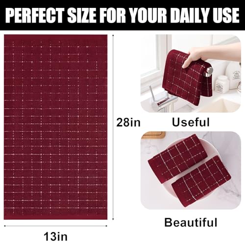 Image of Homaxy 100% Cotton Terry Kitchen Towels, 4 Pack, Burgundy