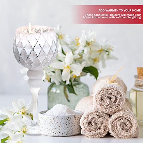 Galashield Glass Candle Holders Set Of 3 Tealight Candle Stand Silver/White (16", 13.5", 12" High) #TOP3