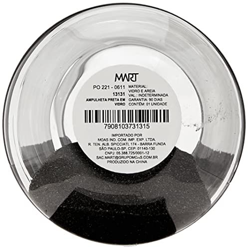 Ampulheta de Vidro - Preto - 16x7,5cx7,5cm - 15min - Mart