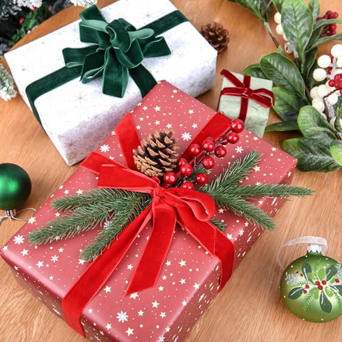 Dark Green Velvet Ribbon 1'' 50 Yards Velvet Fabric Vintage Ribbon for Christmas Tree, Gift Wrapping, Flower Bouquet, Wreath Decorations, Bow Making (Dark Green, 1"-50 Yard) by FinBurtip - Image 3