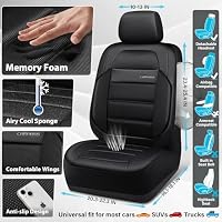 CAR PASS Memory Foam Seat Covers Front, Airy Cool Mesh Thick Car Seat Covers, Leather Car Seat Covers Front Seats Airbag Compatible, Universal Automotive Comfort for Most Cars, Trucks, SUV, Black — image 4