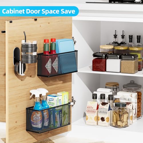 VITVITI-5-Pack-Cabinet-Door-Organizer-Kitchen-Over-the-Door-Towel-Holder-and-Tumbler-Lid-Organizer-Metal-Adhesive-Bathroom-Inside-Cabinet-Doors-Basket-Black