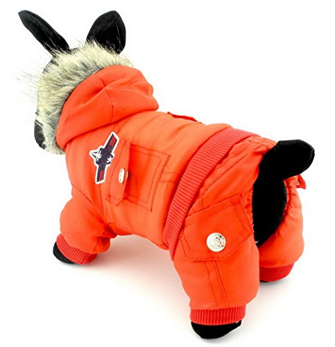 Ranphy Waterproof Dog Snowsuit Jumpsuit Hoodie Winter Coat Pet Fleece Lined Clothes Puppy Cotton Padded Outfit Cold Weather Hooded Airman Jacket Warm Cat Clothes Chihuahua Parka Girls Boys Red S