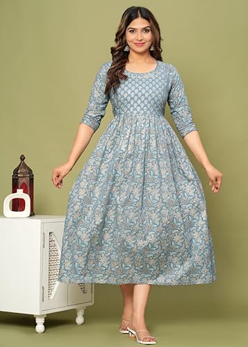 Image of Women's Feeding Kurta Cotton | Floral Anarkali Pregnancy Kurta with Nursing Zipper | Pre & Post Partum | Maternity Dresses | Mom to Be Gift