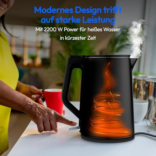 MEDION Waterkoker van roestvrij staal (1,5 L, 2.200 W, 360°-voet, warmhoudfunctie, LED-indicatie, dubbelwandig, MD12105) zwart - Afbeelding 4
