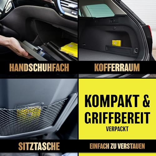 HELDENWERK Warnwesten Auto 4er Set Europaweit gültig nach aktueller Norm 2026 EN ISO 20471 - Reflektierende Warnweste Auto - Sicherheitsweste Gelb - Warnschutzweste - Auto Warnweste für Erwachsene