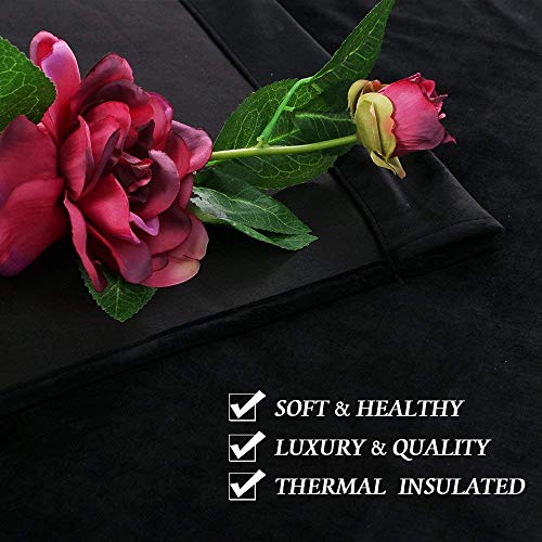 Image of RYB HOME Extra Long Velvet Curtains 102 inches for Sliding Patio Glass Door | Energy Saving, Thermal Privacy, UV Heat Blocking, for Living Room Bedroom Dining Room, Black, W52 x L102, 2 Panels