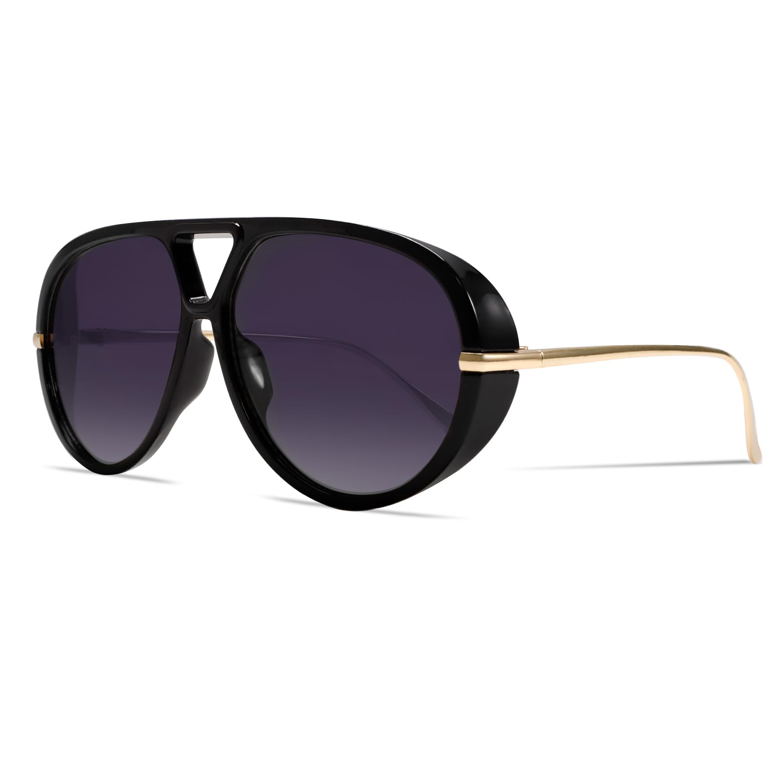 GUVIVI Retro Gold Aviator Sunglasses for Women Men, 2026 Metal Oversized 70s Aviators Black Vacation Beach Sun Glasses