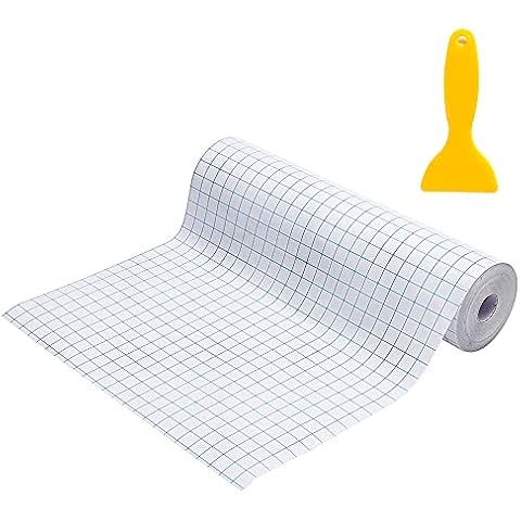 Transfer-Tape for Vinyl Clear Transfer Paper - 12" x 50 Ft (30.5 x 1520cm) Clear w/Blue Alignment Grid Medium Tack Vinyl with Scraper for Silhouette Decals Signs Windows Stickers Cover