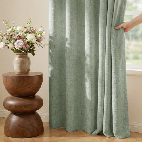 Image of NICETOWN 100% Blackout Linen Sliding Door Curtains with White Liner Composite, Grommet Extra Wide Window Treatments Room Divider Drapes for Bedroom /Living Room, Sage Green, W100 x L84, 1 Panel