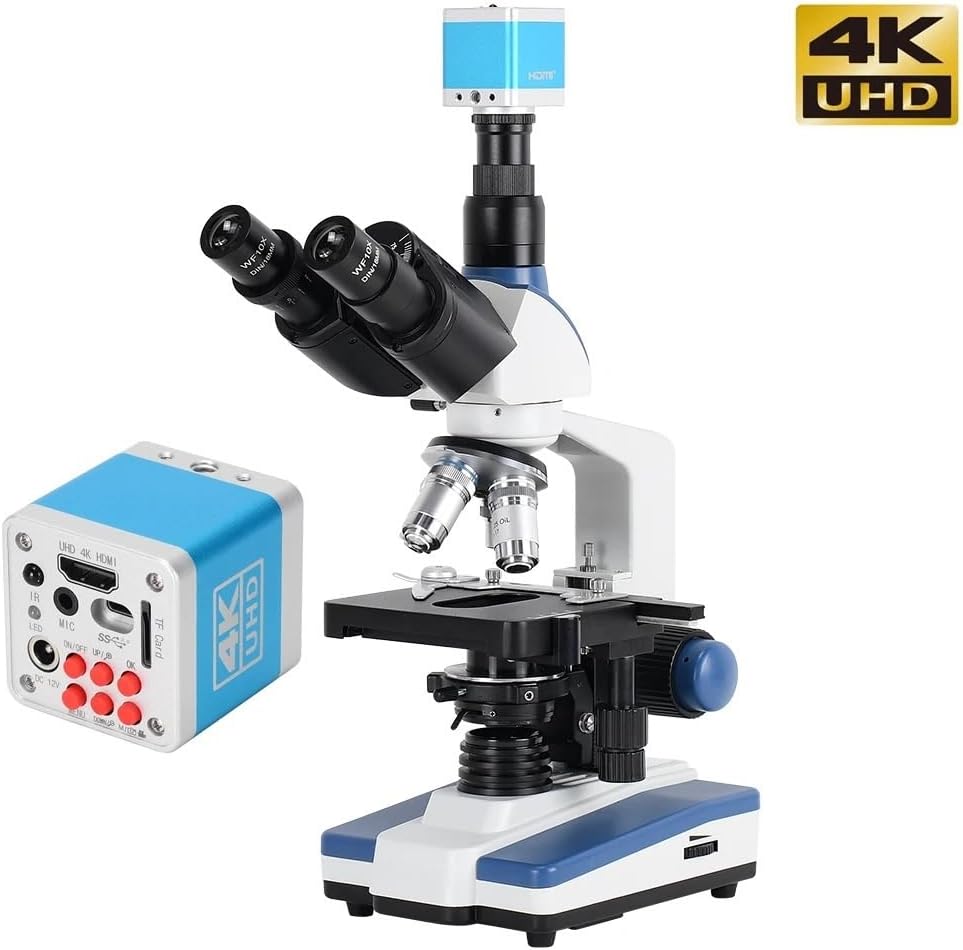 Microscope Kit 40X-2500X 4K Biological Microscope Compound Mechanical XY 3D Stage for Educational Science Lab Microscope Lens Adapters(Binocular Kit)