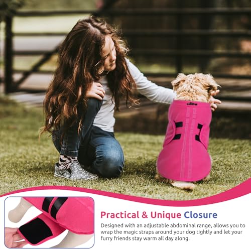 PUZAUKAL Hundepullover Fleece Weste Hundemäntel Winter Warmer Hundeweste für Kleine Hunde Weicher Fleece Hundejacke mit Geschirr Pullover für Mittel Großen Hund Katze-Rosa(XS)