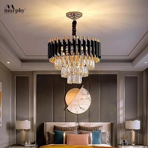 Image of Murphy Black Mamba Modern Crystal Pendant Light | Black & Gold Fixture | 20 inch Round (500mm) | Stainless Steel Tube Crystal with Golden Finish | Exquisite Design for Home & Office | Pack of 1