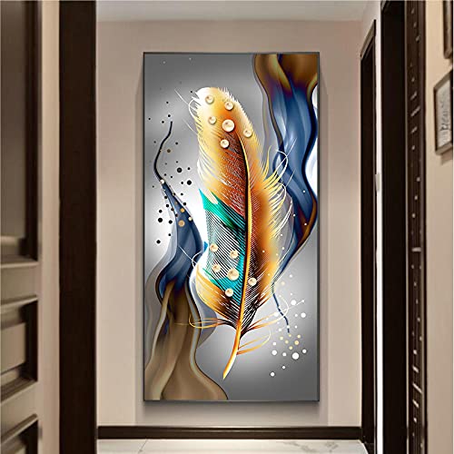Affiche de luxe plume dorée et bleue pour une décoration murale premium
