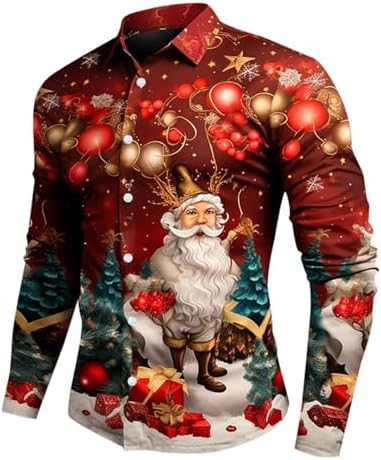 Chemise De Noël Homme Slim Fit - Imprimé 3D Bonhomme De Neige, Manches Longues, Col Boutonné - Tissu Doux Pour Fêtes, Bureau Décontracté, Cadeau