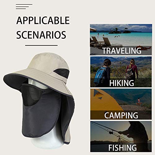 DECDEAL Chapéu de proteção UV Chapéu de caminhada com malha removível capa pescoço aba capa de pesca