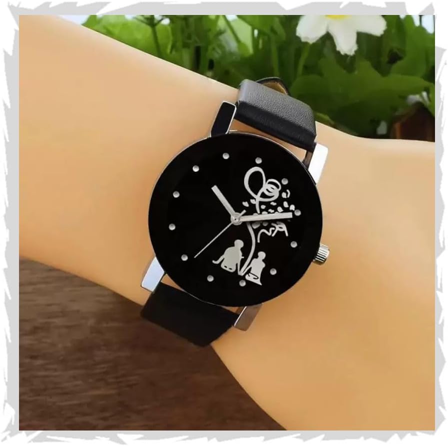 Acnos Brand Analog Watch for Girls 5 Diffrent Dial Diamond Cut Glass Black Leather Watch for Women Analog Girl Watches