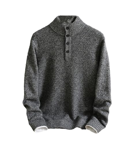 Men's 100% Cashmere Sweater Winter Half High Collar Button Pullover Middle-Aged Retro Jacquard Knitted Warm Jumper