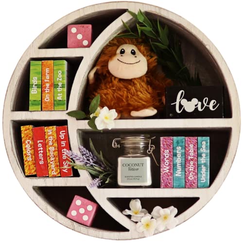 Bougie Products Moon Shelf Rustic White - Floating Wall-Mounted 14" X 3.5" Wooden Crescent Moon Shelf For Bathroom, Bedroom, Living Room & Kitchen - Display For Crystals, Stones, And Essential Oils #TOP6