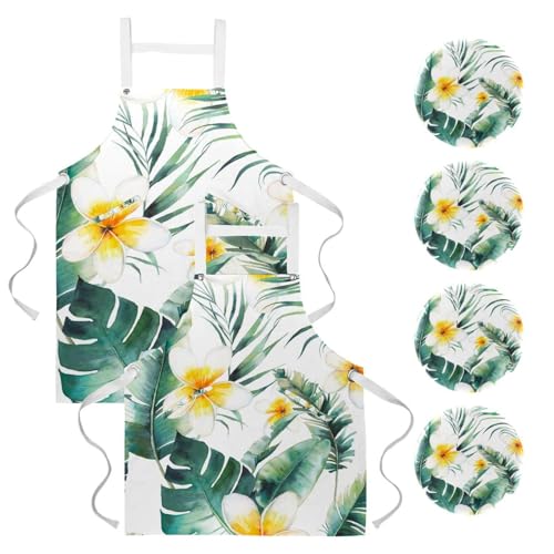 Tablier de cuisine lot de 2 avec motifs prune et bananier pour service et bistrot