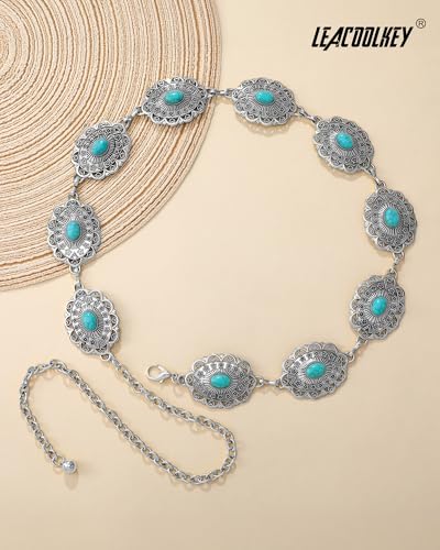 Image of LEACOOLKEY Western Concho Belt for Women Cowgirl Boho Waist Chain Belt for Dresses Jeans Pants