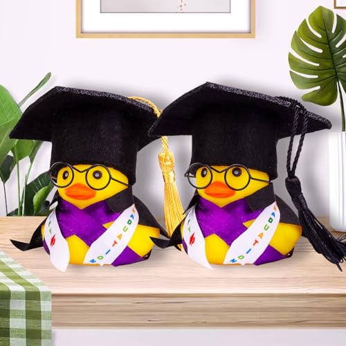 Image of Graduation Duck Car Dashboard Decorations Rubber Duck Car Ornaments for Graduation Gift with Mini Glasses Graduate Cap Cape and Sash(A5)